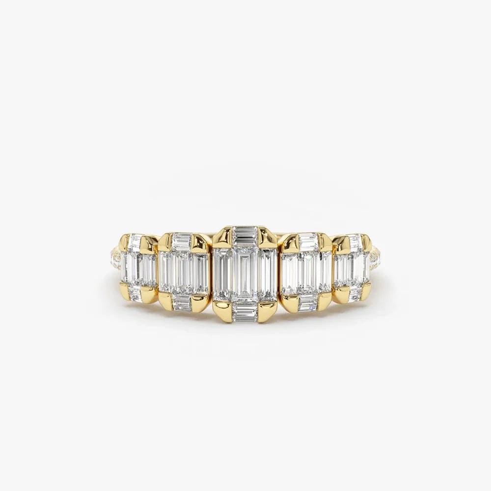 14K Gold 0.71 Carat Graduating Baguette and Round Diamond Ring