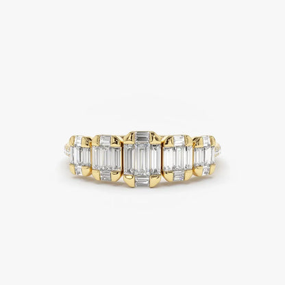 14K Gold 0.71 Carat Graduating Baguette and Round Diamond Ring