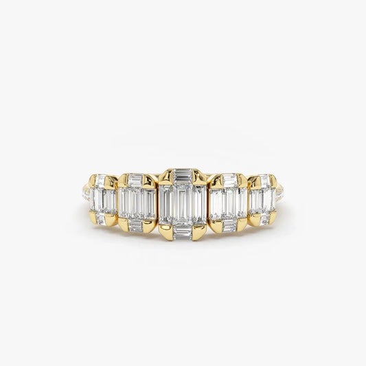 14K Gold 0.71 Carat Graduating Baguette and Round Diamond Ring