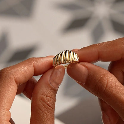 14k Gold Swirl Dome Bold Statement Ring Wide Graduated Band