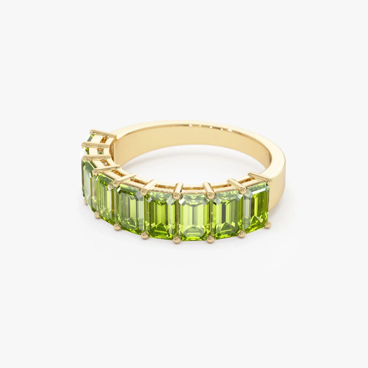 14K Solid Gold Emerald Cut Peridot 2.35 Carat Nine Stone Ring