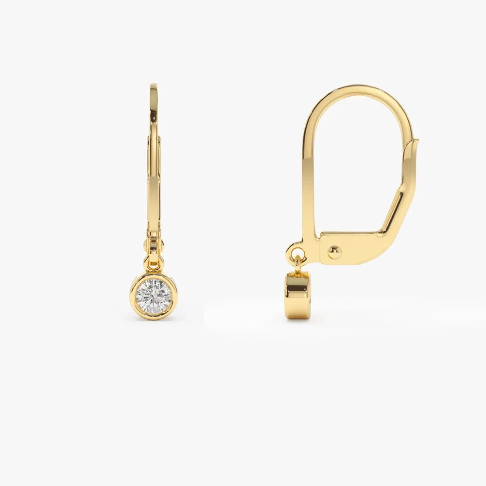 14k Gold Diamond Round Cut Bezel Setting Lever Back Earrings 0.16 ctw