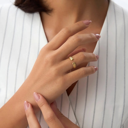 14k Solid Gold 5mm Rope Textured Open Cuff Band Ring