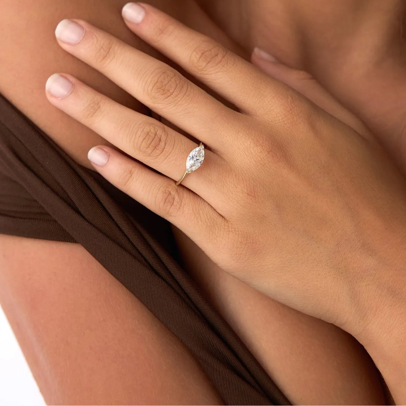 14k Solid Gold 1.5 Carat Marquise Lab Grown Diamond East-West V Prong Engagement Ring Vanna