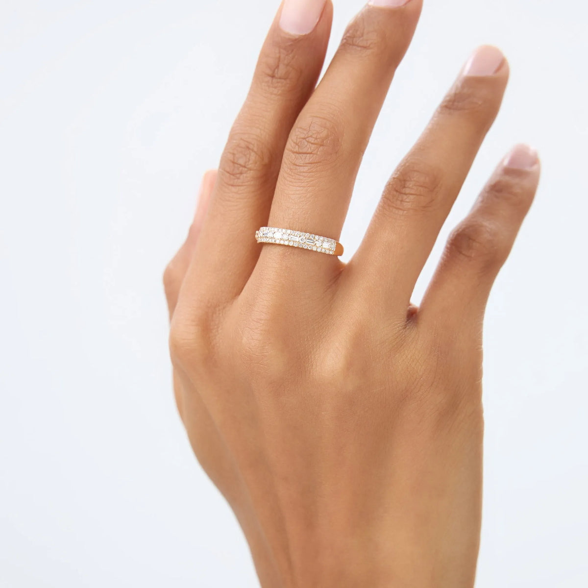 14K Solid Gold Baguette and Round Diamond 0.40 Carat Wedding Ring