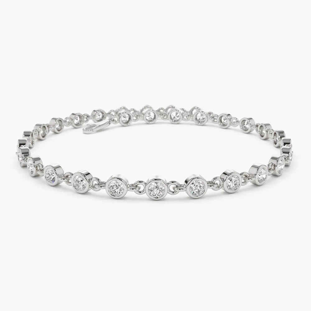 14K Solid Gold 1.85 CTW Round Diamond Bezel Set Tennis Bracelet