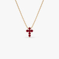 14k Solid Gold Round Ruby Tiny Cross Pendant Necklace 0.25 Carat Prong Setting