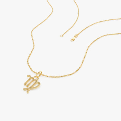 14k Solid Gold Virgo Zodiac Charm Pendant Necklace