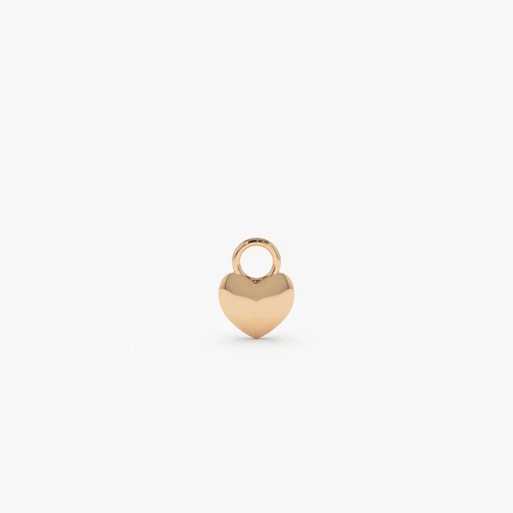 14k Solid Gold Dome Heart Shaped Hoop Earring Charm