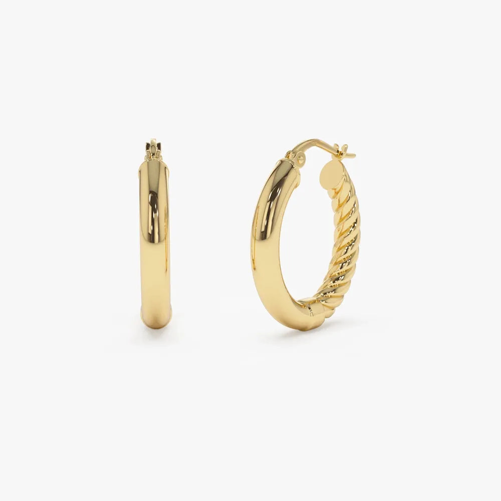 14k Solid Gold Inside Out Hoop Earrings 20.75mm 3.75mm Width