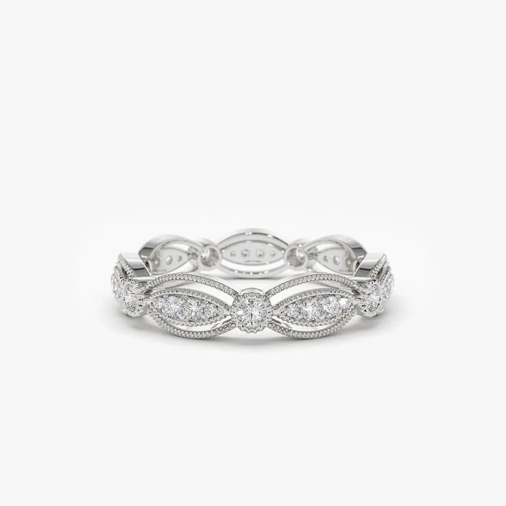 14k Gold 0.35ctw Round Diamond Micro Prong Art Deco Vintage Eternity Wedding Ring