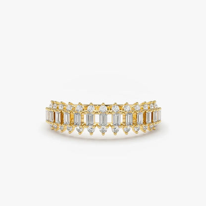 14K Solid Gold Baguette and Round Diamond Prong Set Band Ring 0.56 ctw