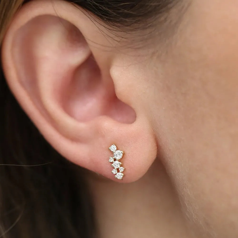 14k Gold Diamond Round Cut Cluster Earrings 0.33 ctw