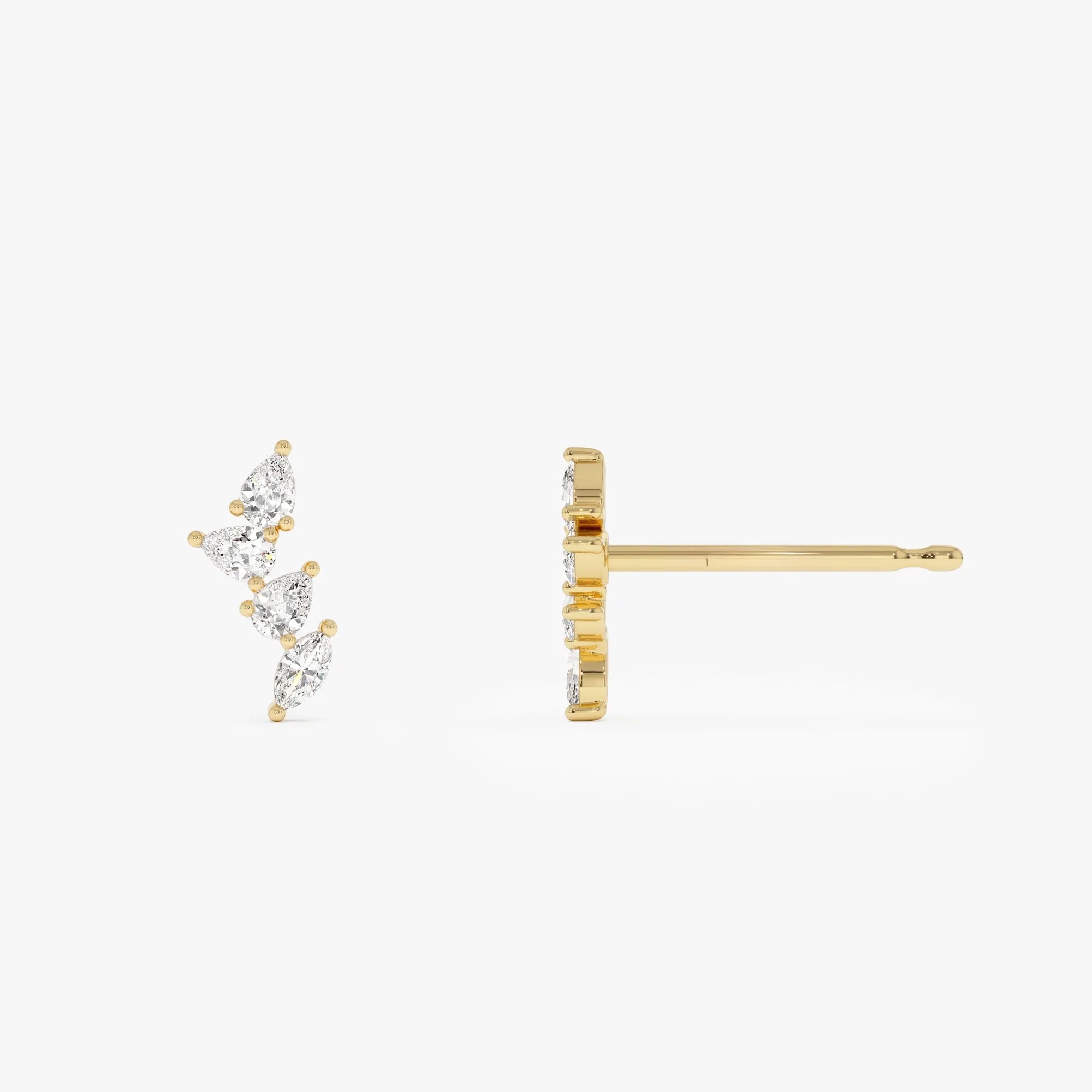 14k Gold Diamond Marquise and Pear Cut Vine Stud Earrings 0.40 ctw