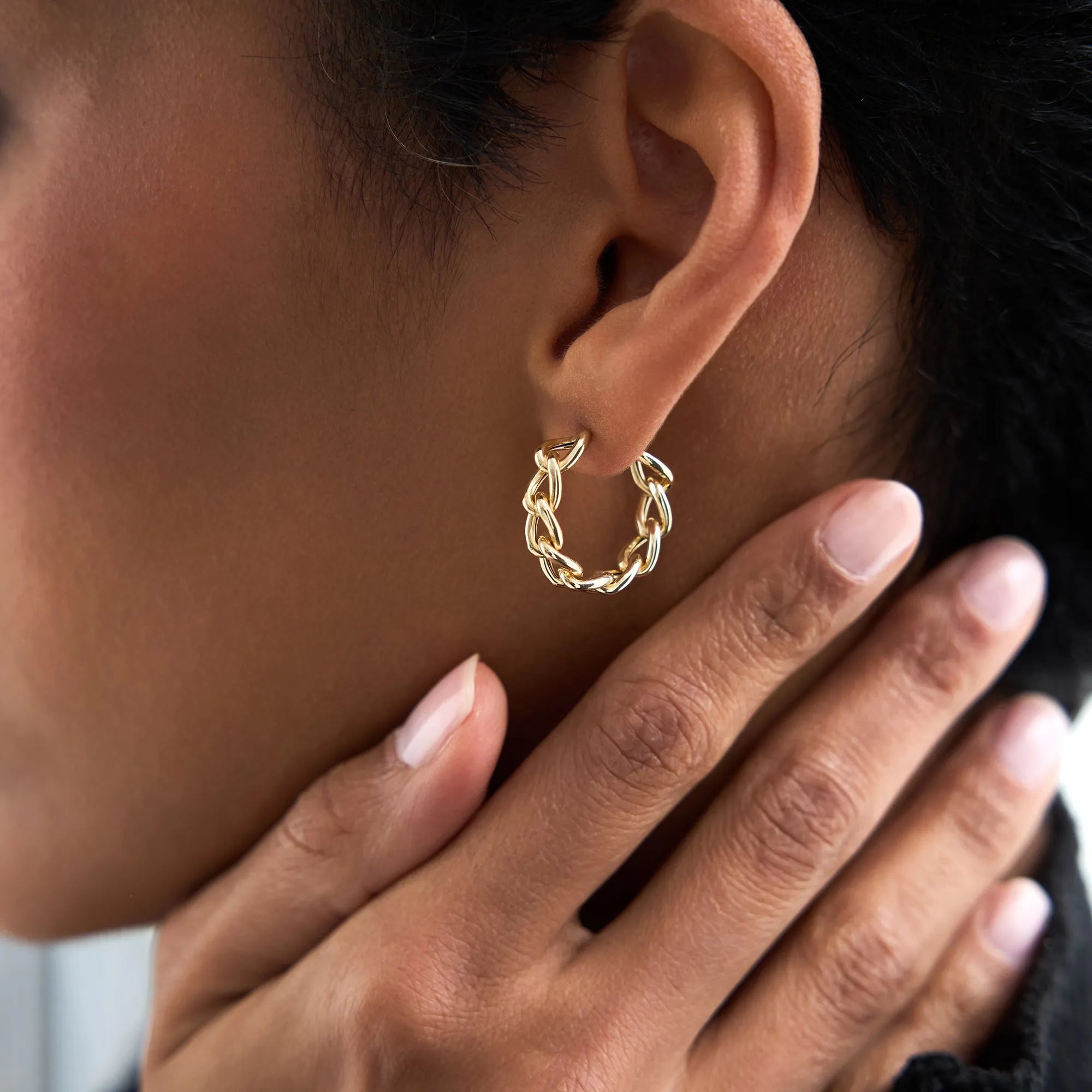 14k Yellow Gold Chain Link Statement Hoop Earrings 20mm 5mm Width