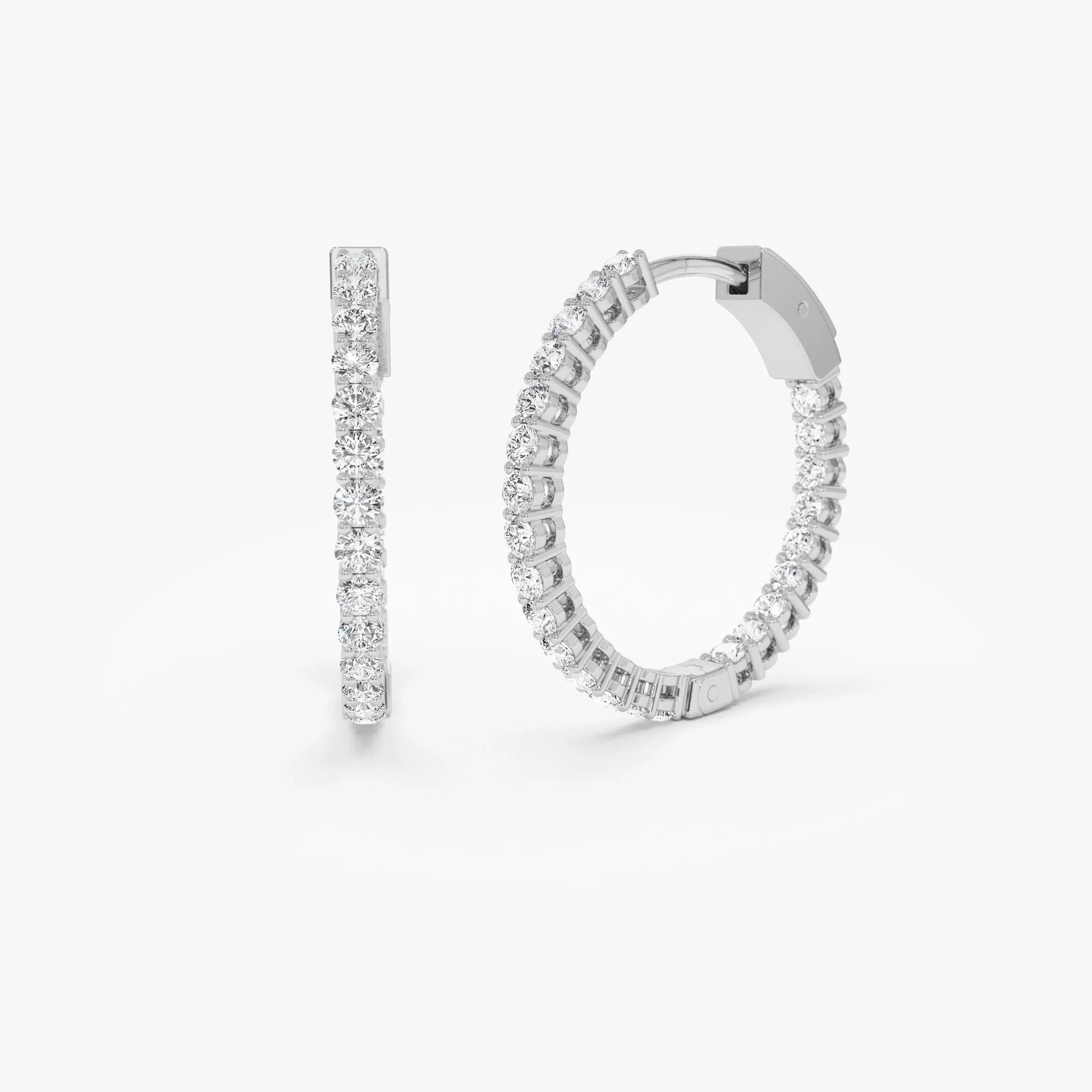 14k Gold Diamond Round Cut Inside Out Hoop Earrings Prong Setting 0.99 ctw