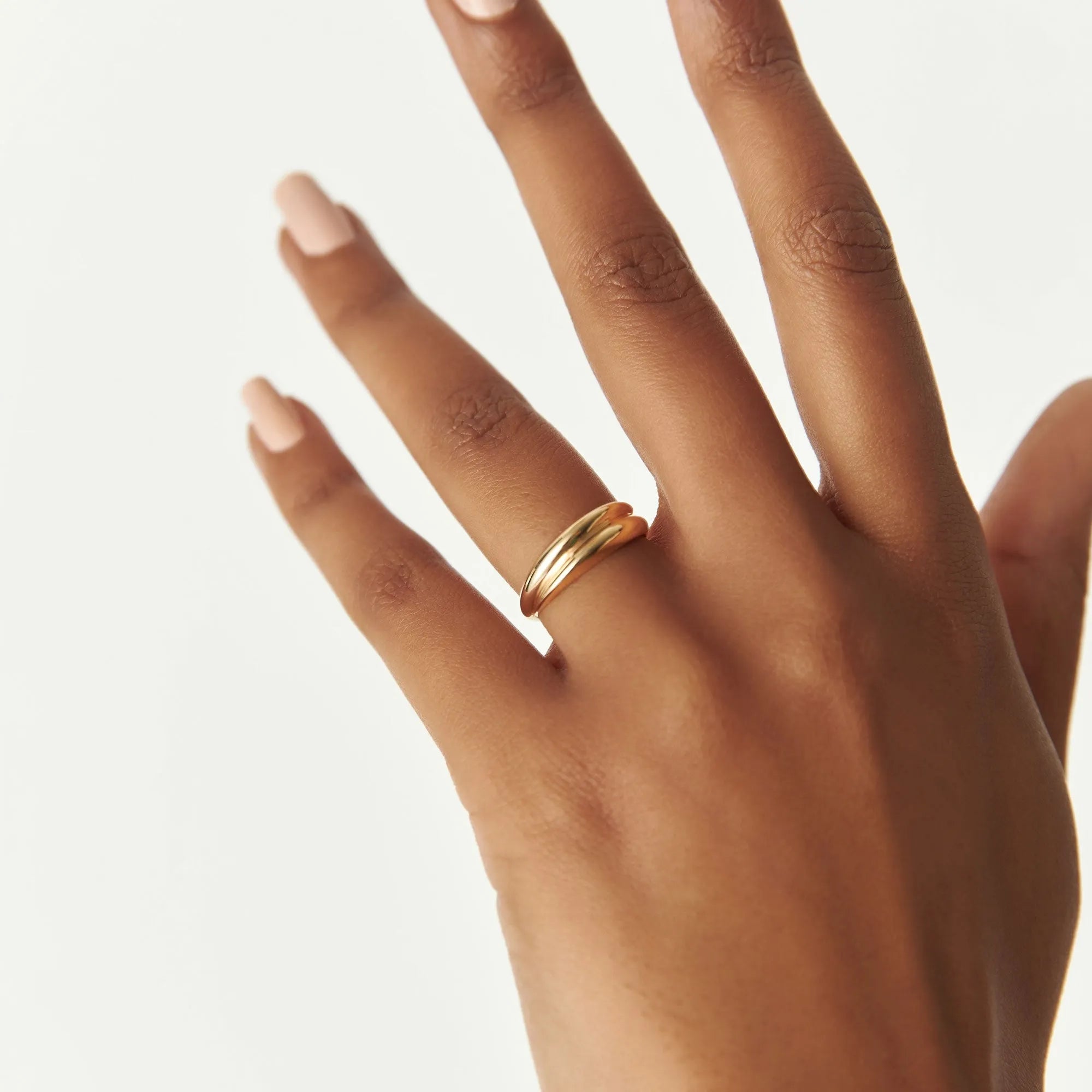 14k Solid Gold Dome Dual Band Stackable Statement Ring