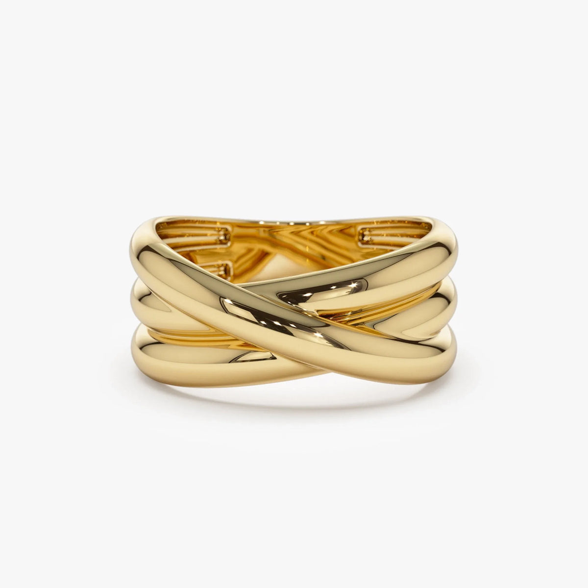 14k Solid Gold Multi Strand Crossover Wide Band Statement Ring