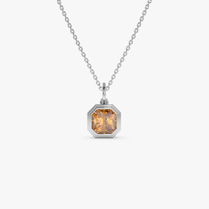14k Solid Gold Citrine Asscher Cut Necklace 0.97 Carat Bezel Setting