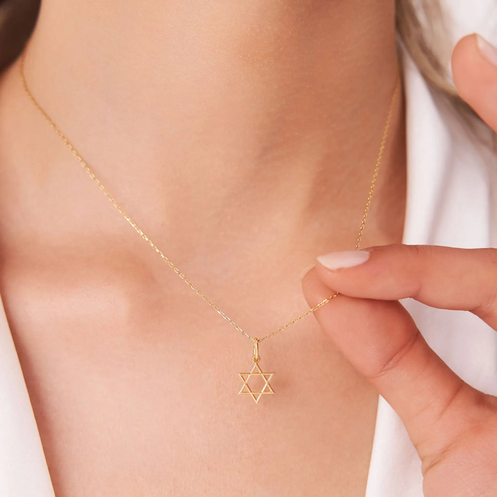 14k Solid Gold Star of David Pendant Necklace