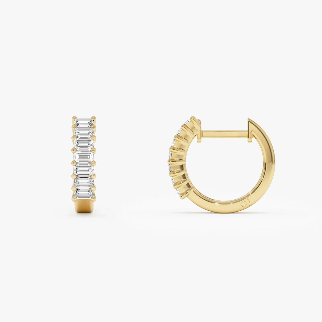 14k Solid Gold Diamond Baguette Cut Huggie Earrings 0.50 ctw