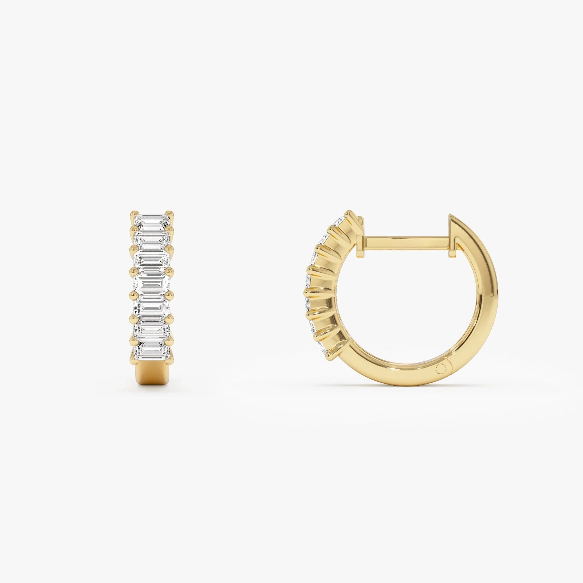 14k Solid Gold Diamond Baguette Cut Huggie Earrings 0.50 ctw