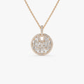 14K Solid Gold 0.80 CTW Baguette and Round Diamond Disc Necklace Prong Setting