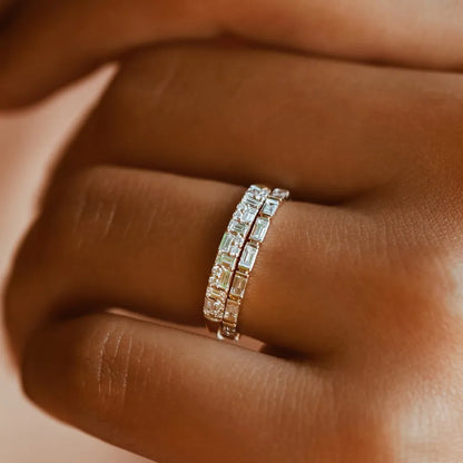 14K Gold 0.40 Carat Baguette and Round Diamond Stacking Ring
