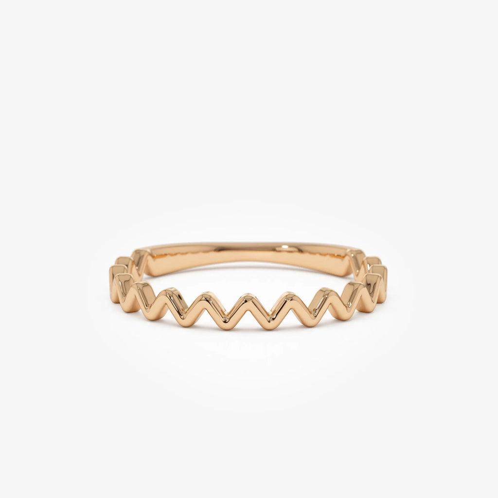 14k Solid Gold High and Low Zig Zag Stackable Band Ring
