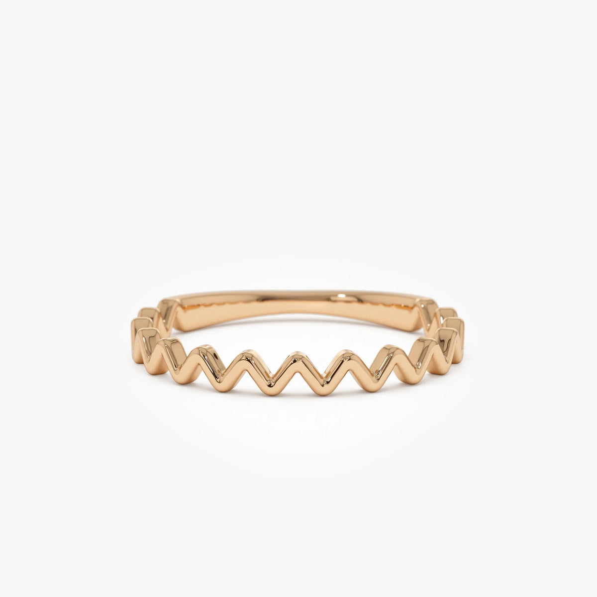 14k Solid Gold High and Low Zig Zag Stackable Band Ring