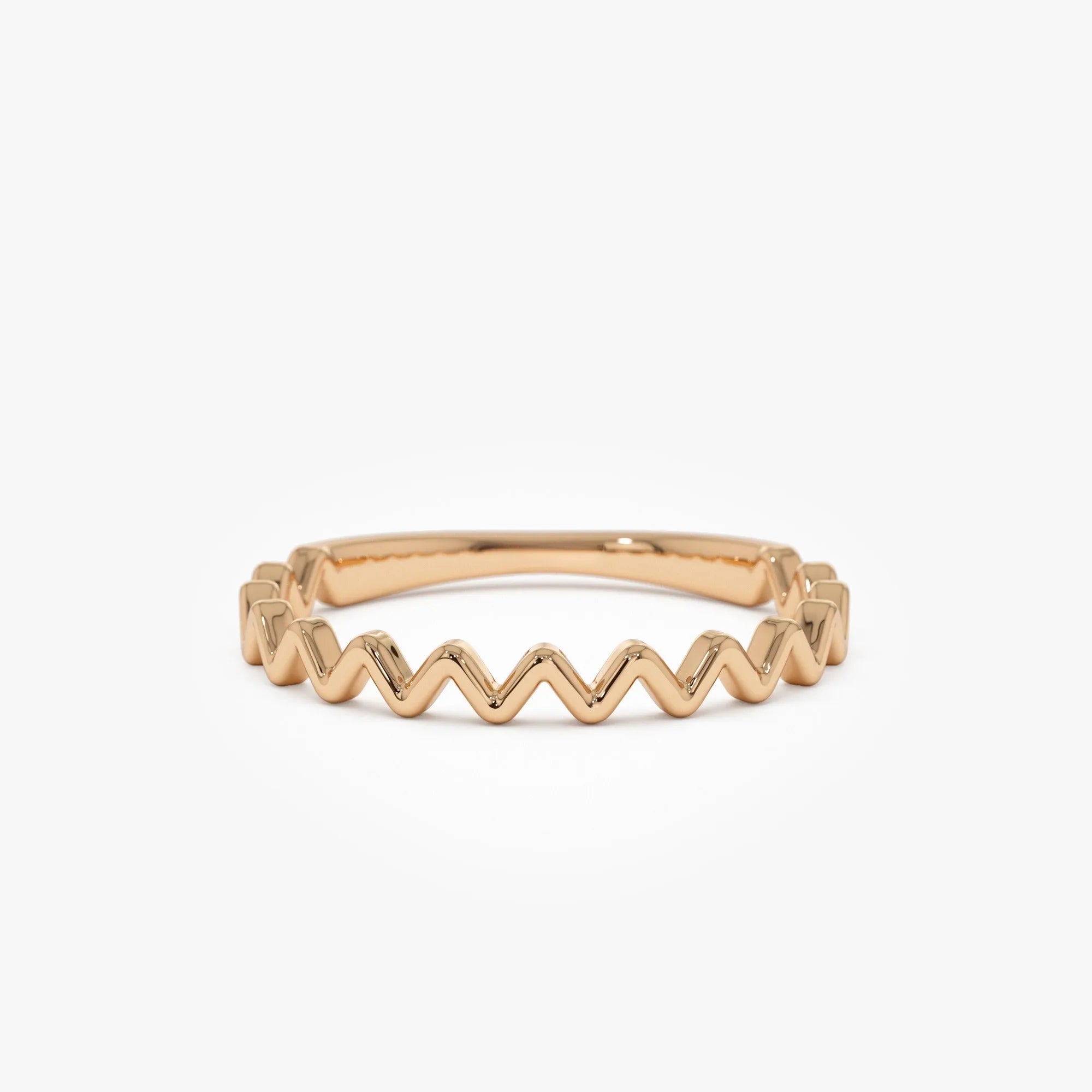 14k Solid Gold High and Low Zig Zag Stackable Band Ring