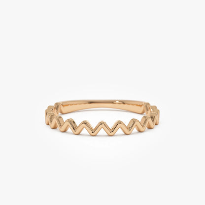 14k Solid Gold High and Low Zig Zag Stackable Band Ring