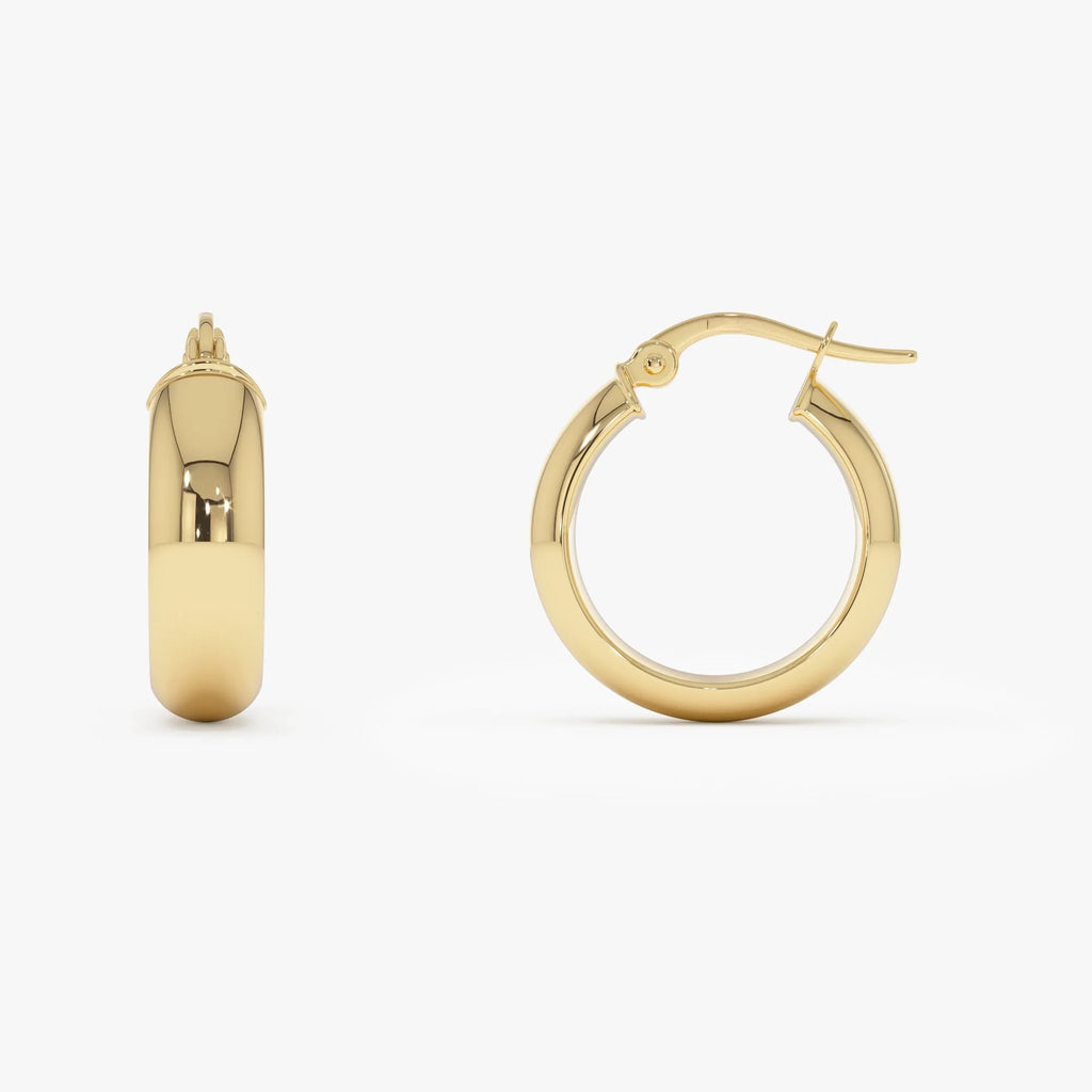 14k Yellow Gold Wide Hoop Earrings 6mm Bold Design 20mm Outer Diameter