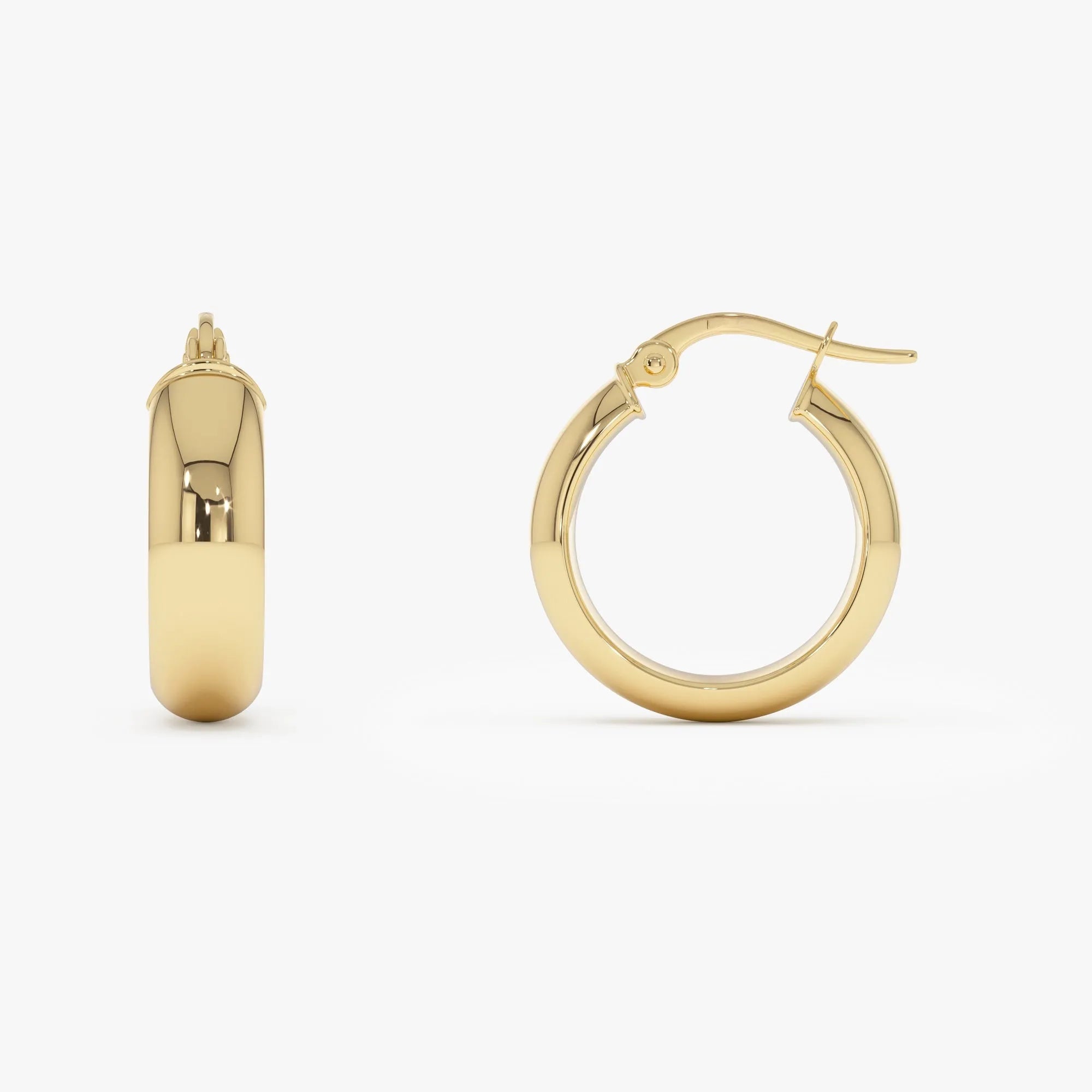 14k Yellow Gold Wide Hoop Earrings 6mm Bold Design 20mm Outer Diameter