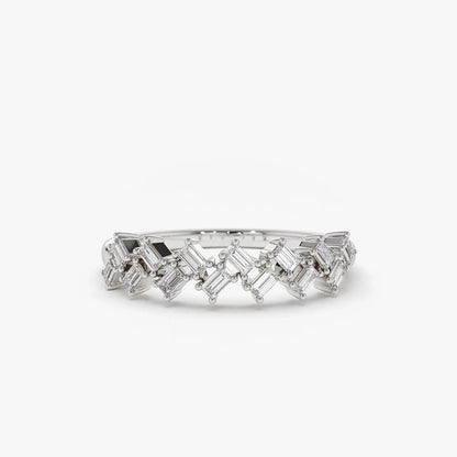 14K Solid Gold Baguette Diamond Zig Zag Shared Prong Ring 0.32 CTW
