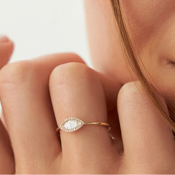 14K Gold Marquise Baguette and Round Diamond Ring 0.25 ctw