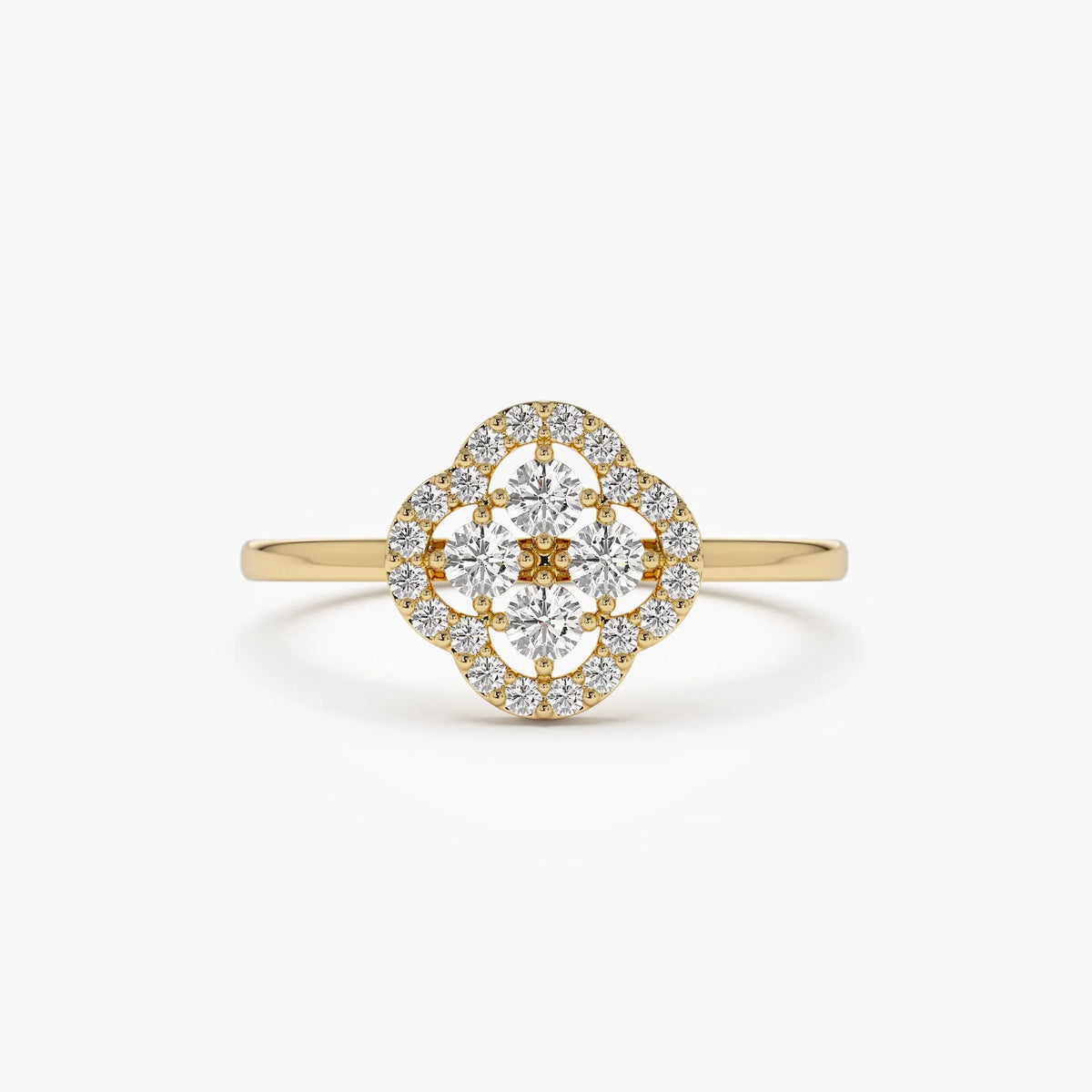 14K Solid Gold Round Diamond Clover Cluster Ring 0.35 CTW