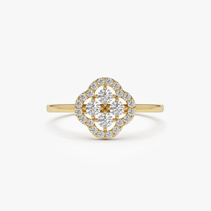 14K Solid Gold Round Diamond Clover Cluster Ring 0.35 CTW