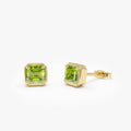 14K Solid Gold Asscher Cut Peridot Stud Earrings 1.25ctw