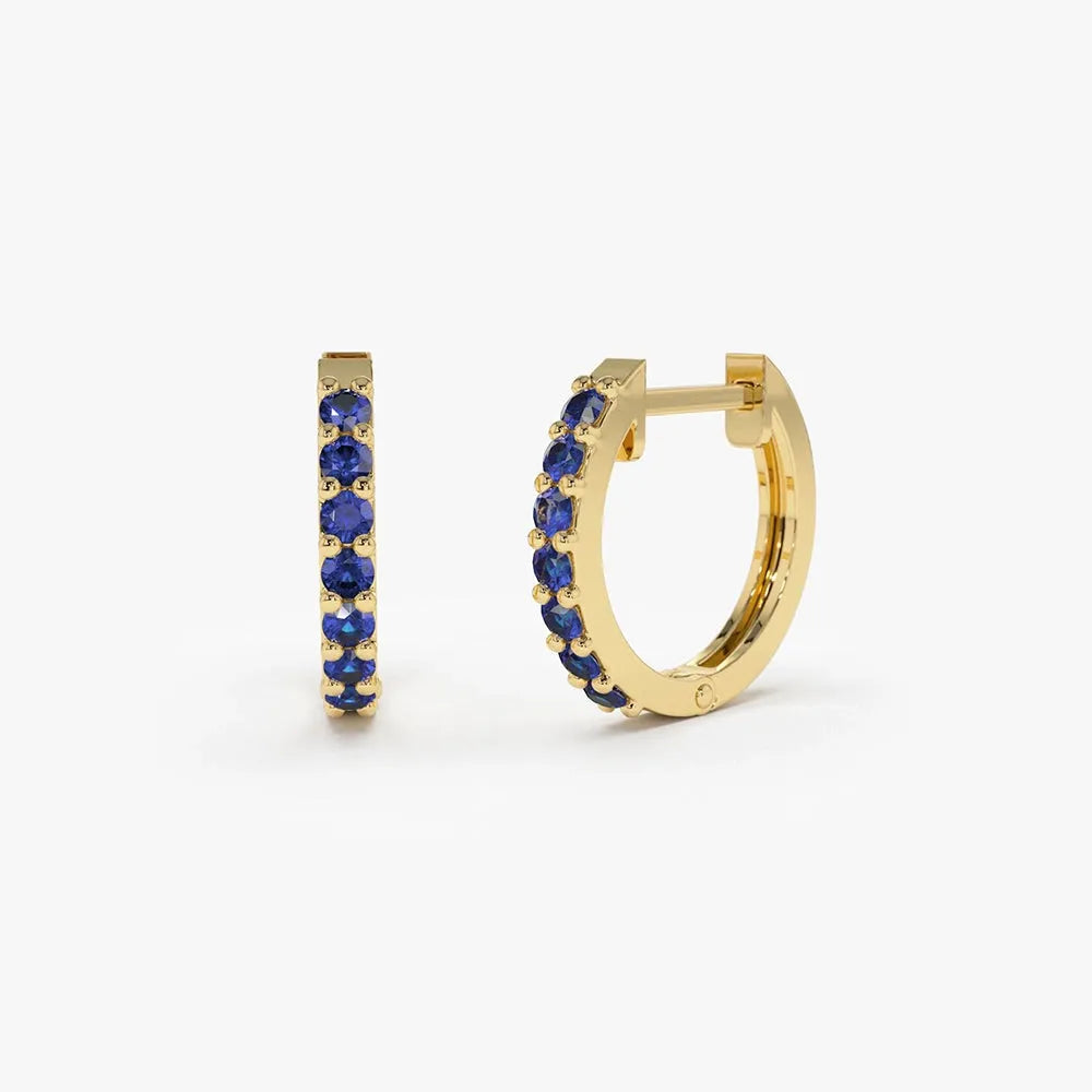 14k Gold Sapphire Round Cut Huggie Hoop Earrings 0.28 ctw