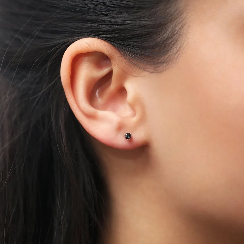 14K Gold Rose Cut Black Diamond 3 Prong Stud Earrings 0.30ctw