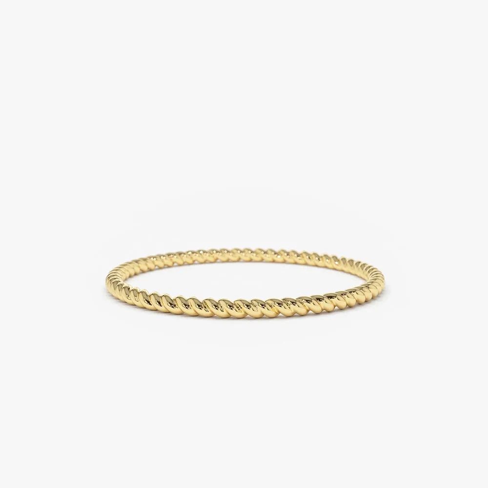 14K Solid Gold 1.0mm Twisted Rope Stackable Wedding Band Ring