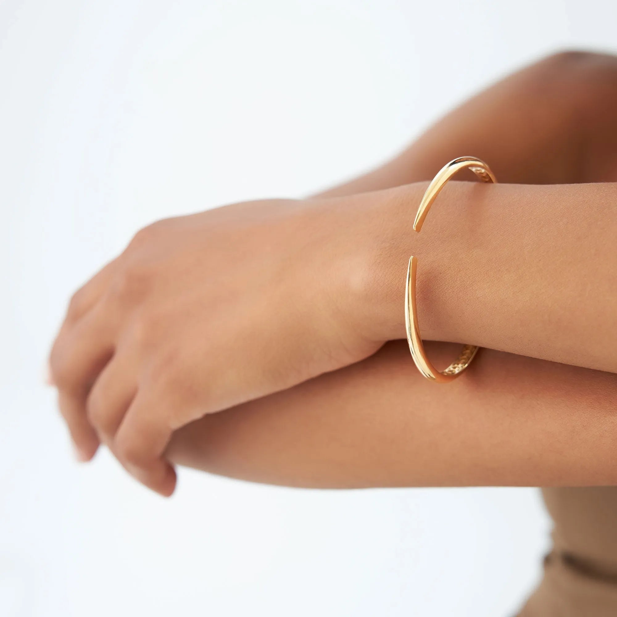 14K Solid Gold Wide Claw Cuff Bangle Bracelet