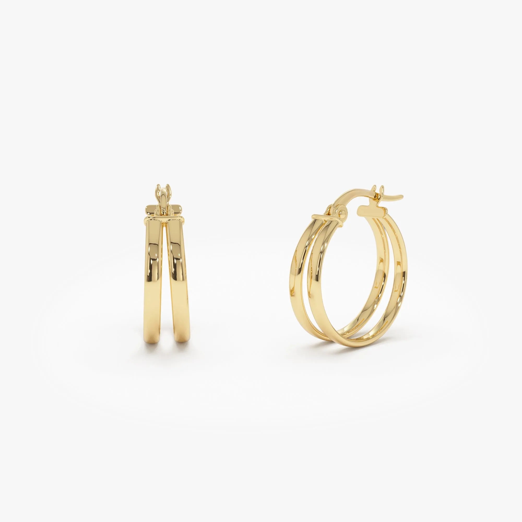 14k Yellow Gold Dual Row Hoop Earrings 16mm Outer Diameter 5.5mm Width