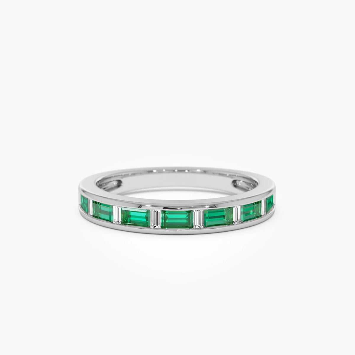 14K Gold Baguette Emerald and Diamond Band Ring 0.50 CTW Handcrafted Jewelry
