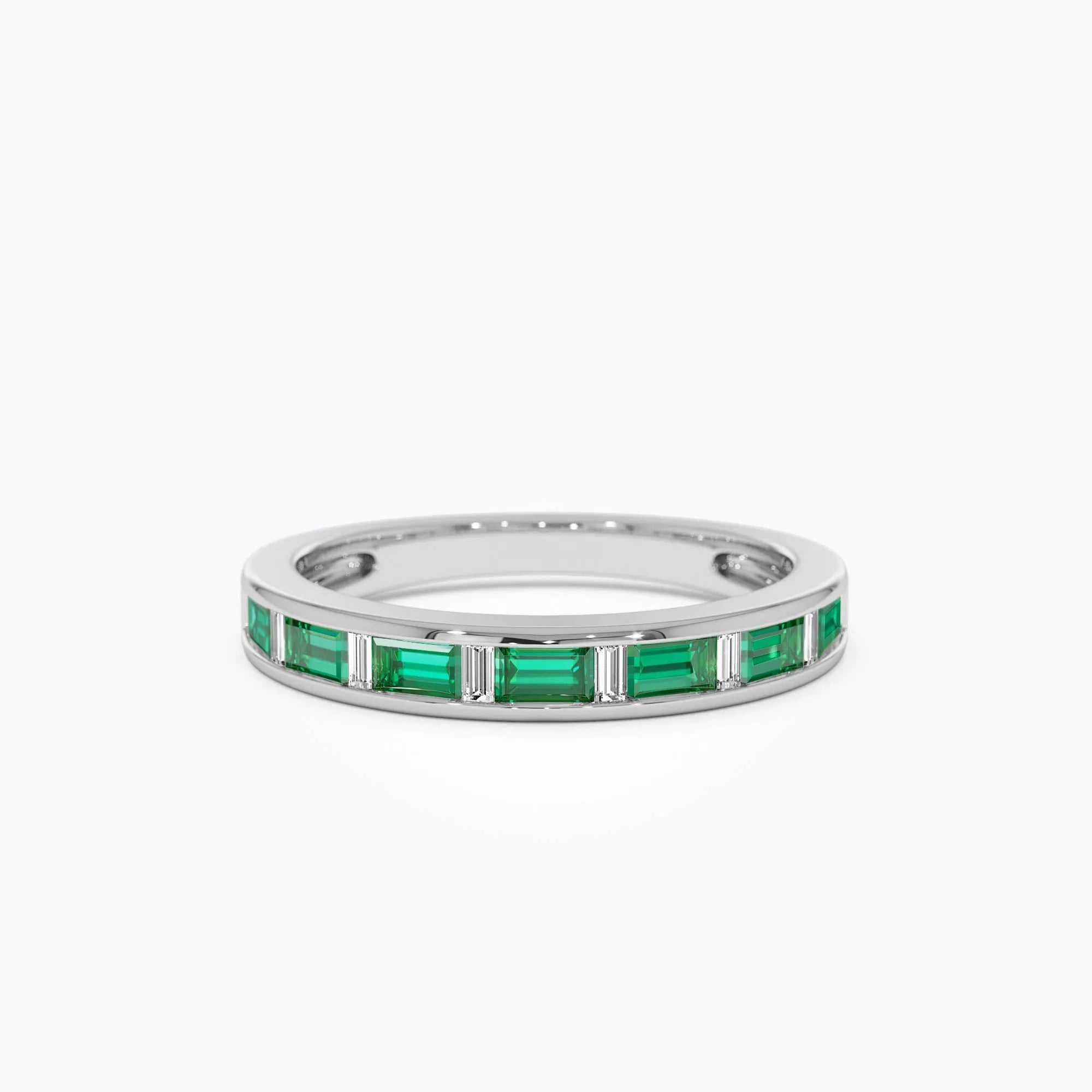 14K Gold Baguette Emerald and Diamond Band Ring 0.50 CTW Handcrafted Jewelry