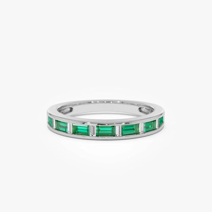 14K Gold Baguette Emerald and Diamond Band Ring 0.50 CTW Handcrafted Jewelry