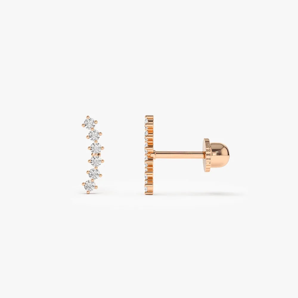 14k Gold Diamond Round Cut Curved Cluster Helix Piercing Stud Single Earring 0.10 ctw
