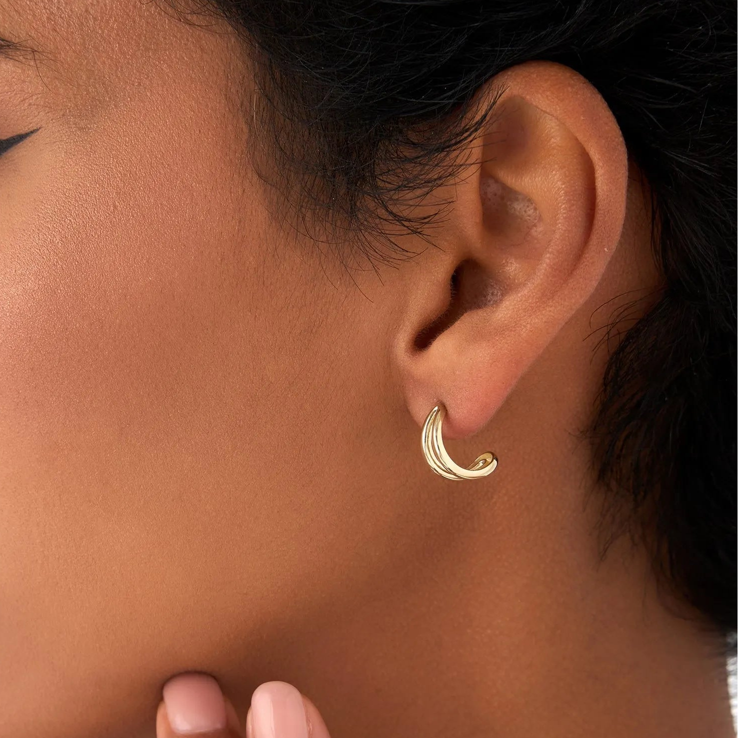 14k Gold Double Curved J Hoop Earrings 12mm 4mm Width
