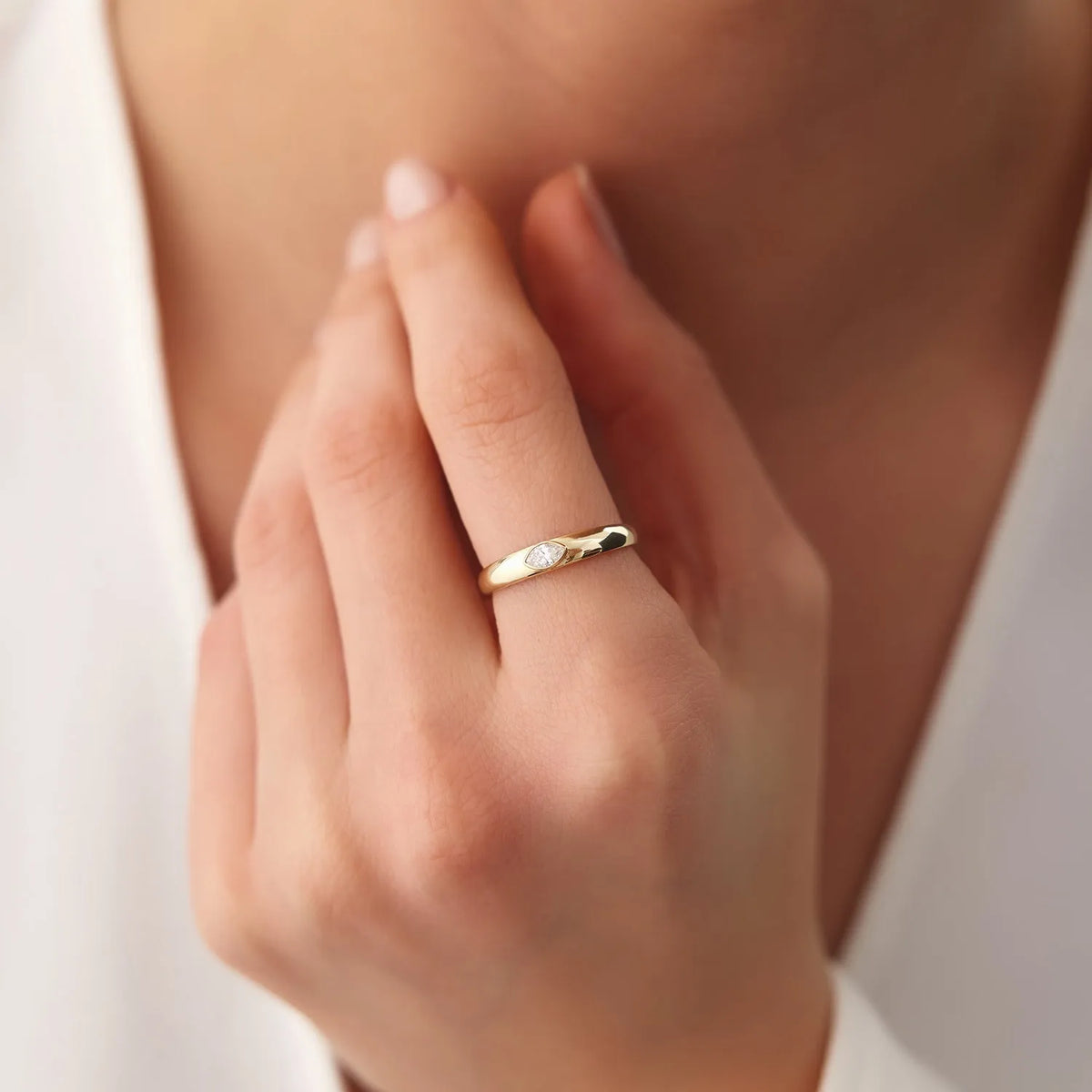 14k Gold Marquise Diamond Solitaire Ring Dome Bezel Setting 0.15 Carat
